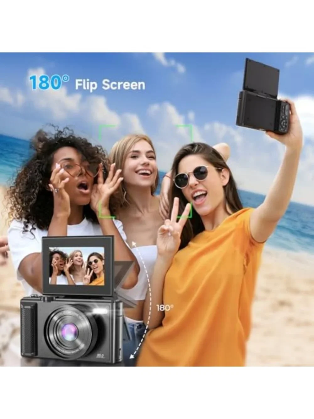 80MP Compact Vlogging Camera with WiFi, Autofocus, 180° Flip Screen & 18X Zoom